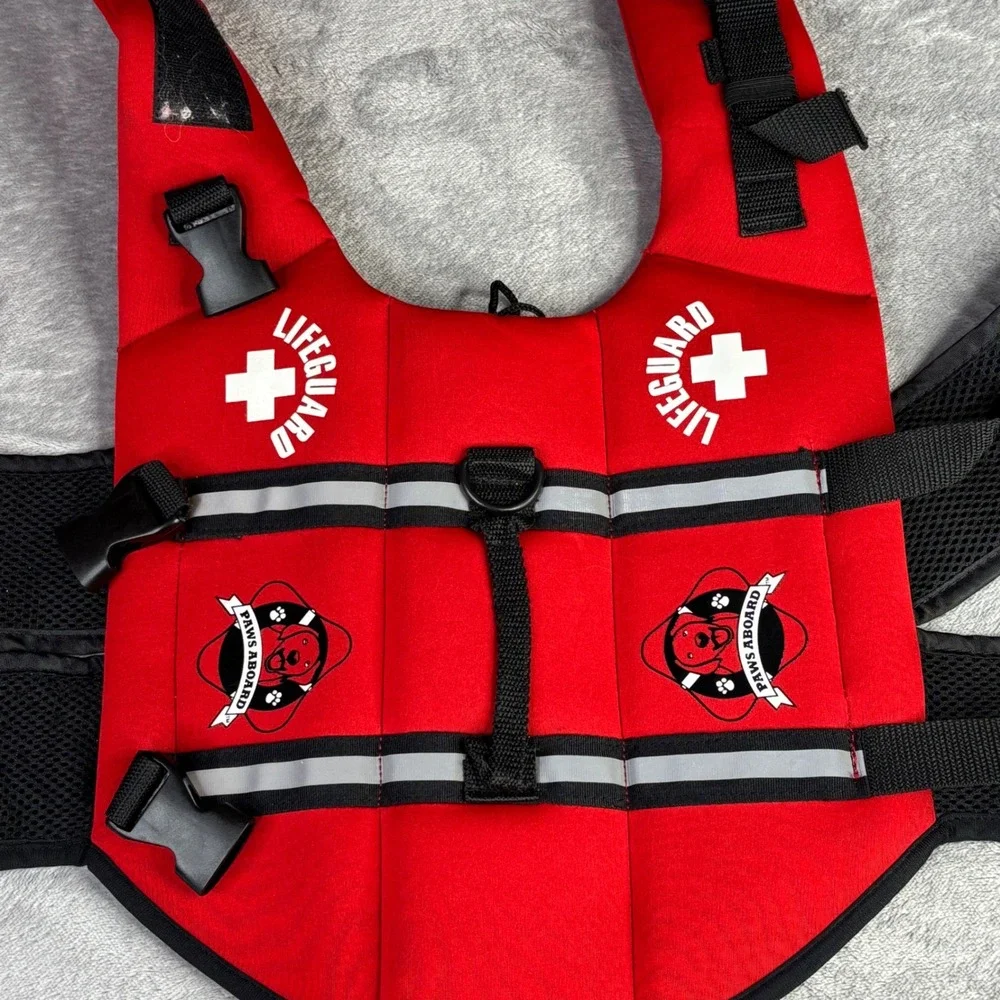 Paws Aboard Dog Life Jacket S Red‎ Lifeguard Pet Safety Vest Reflective Neoprene